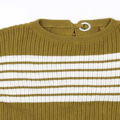 Next Womens Green Round Neck Striped Cotton Pullover Jumper Size S