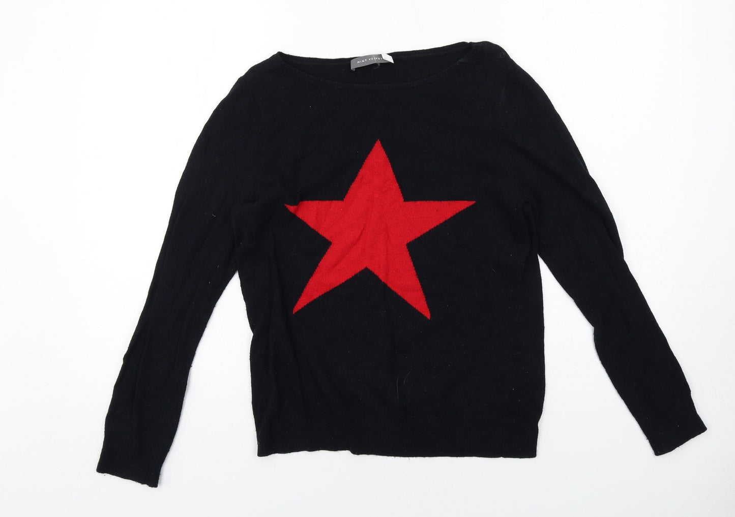 Mint Velvet Womens Black Boat Neck Acrylic Pullover Jumper Size 10 - Star