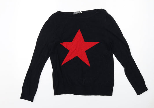Mint Velvet Womens Black Boat Neck Acrylic Pullover Jumper Size 10 - Star
