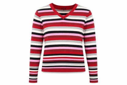 Fluid Womens Multicoloured V-Neck Striped Acrylic Pullover Jumper Size L