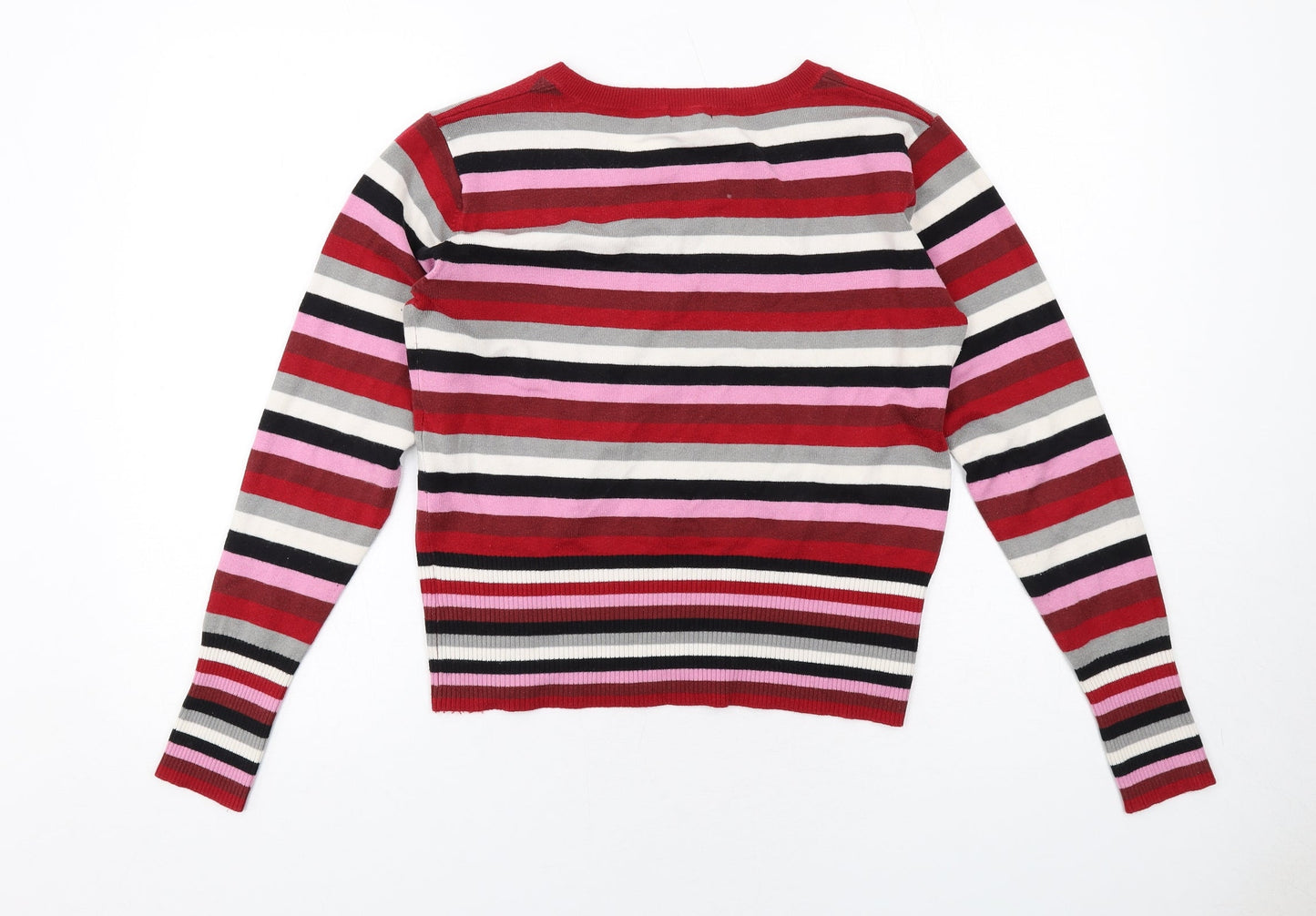 Fluid Womens Multicoloured V-Neck Striped Acrylic Pullover Jumper Size L