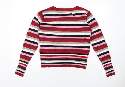 Fluid Womens Multicoloured V-Neck Striped Acrylic Pullover Jumper Size L