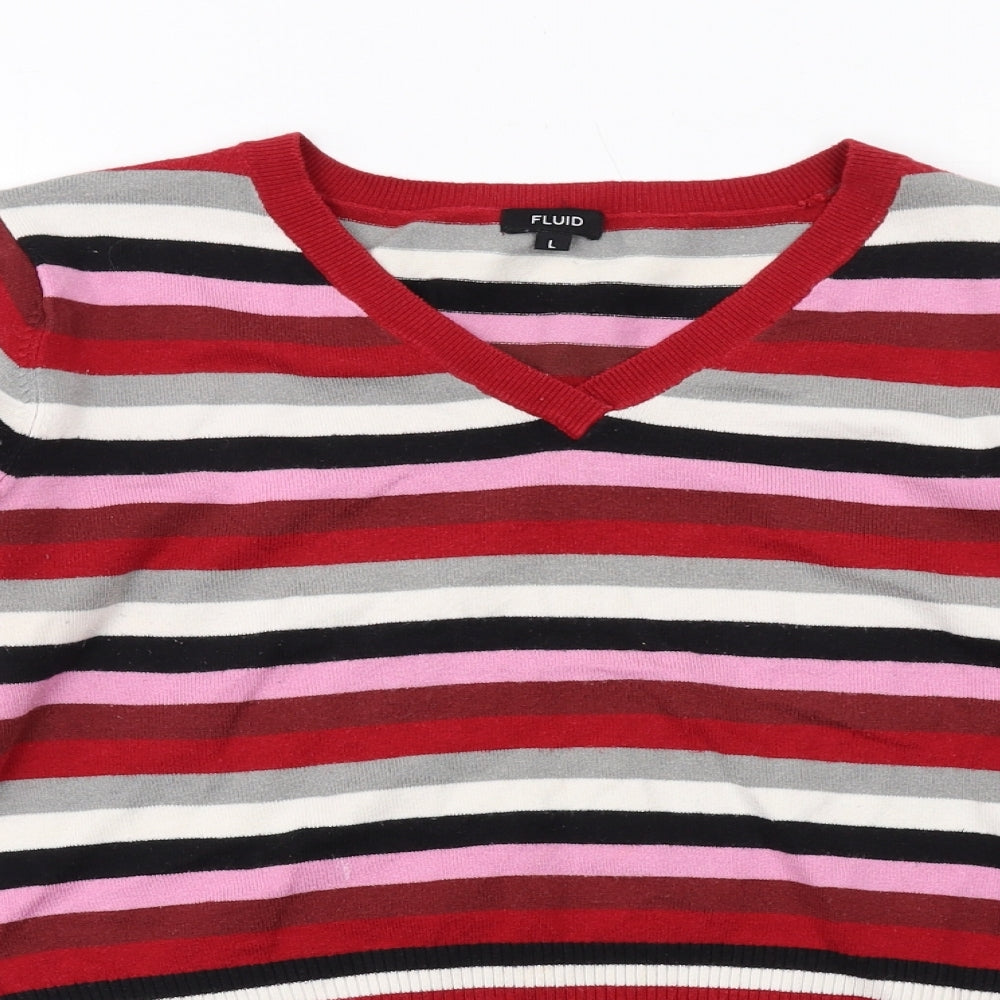 Fluid Womens Multicoloured V-Neck Striped Acrylic Pullover Jumper Size L