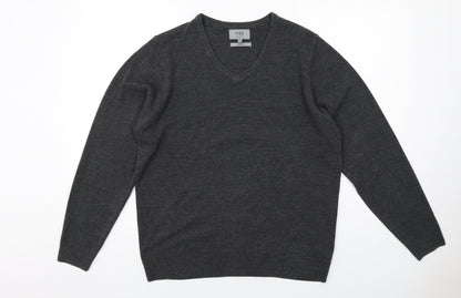 Marks & Spencer Mens Grey V-Neck Acrylic Pullover Jumper Size L Long Sleeve