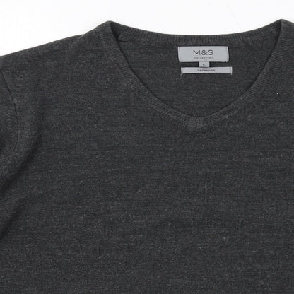 Marks & Spencer Mens Grey V-Neck Acrylic Pullover Jumper Size L Long Sleeve