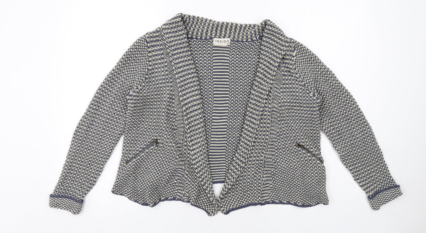 Indigo Womens Blue V-Neck Cotton Cardigan Jumper Size 14