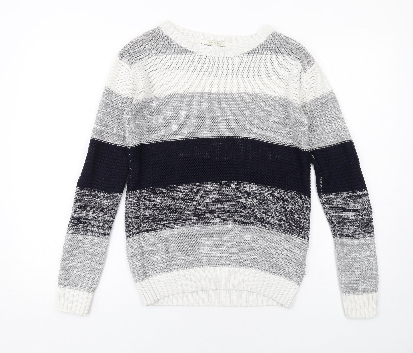 FOREVER 21 Womens Multicoloured Round Neck Striped Cotton Pullover Jumper Size S