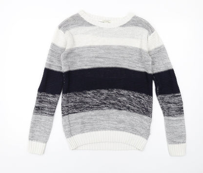 Forever 21 Womens Multicoloured Round Neck Striped Cotton Pullover Jumper Size S