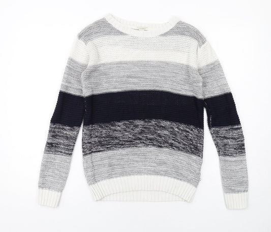 FOREVER 21 Womens Multicoloured Round Neck Striped Cotton Pullover Jumper Size S