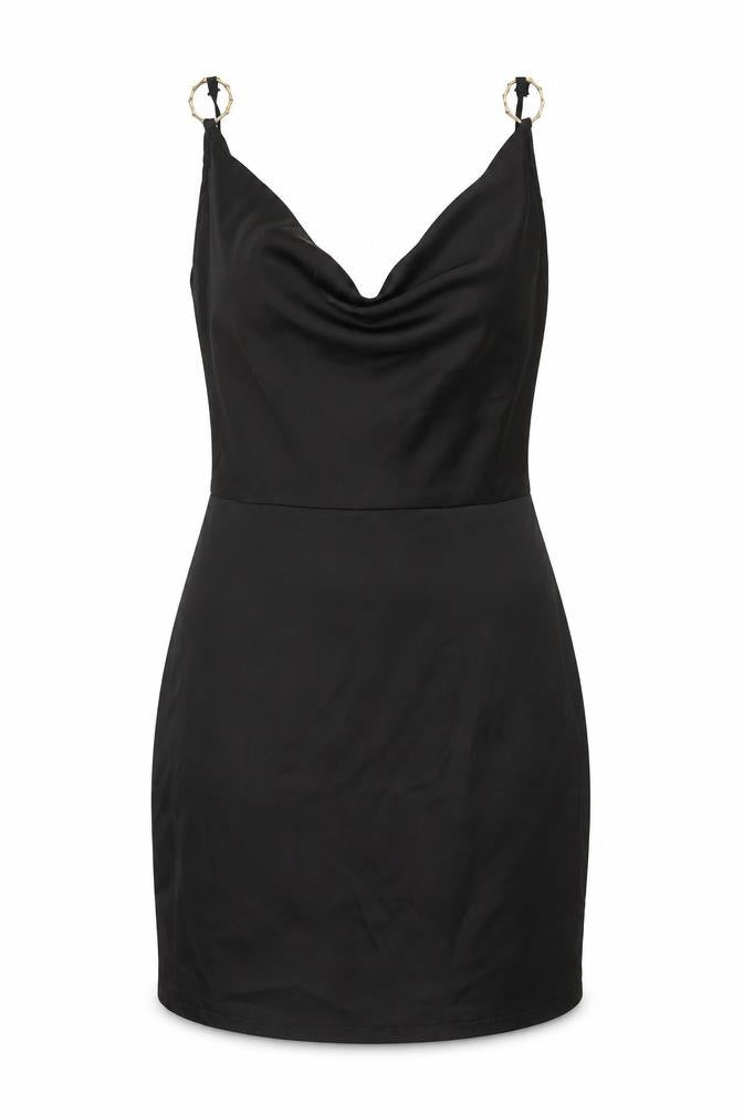 PRETTYLITTLETHING Womens Black Polyester Slip Dress Size 6 Cowl Neck Zip