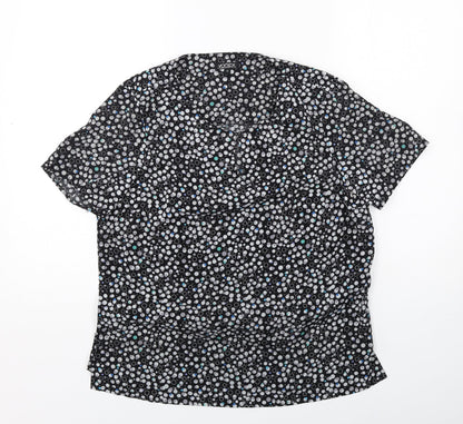Vortex Womens Black Geometric Polyester Basic Blouse Size 12 Round Neck