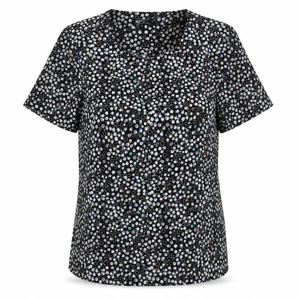 Vortex Womens Black Geometric Polyester Basic Blouse Size 12 Round Neck