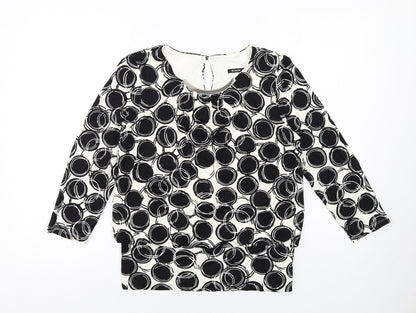 Additional front view of Roman women’s black geometric viscose basic blouse, size UK 10, round neck