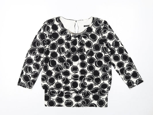 Roman Womens Black Geometric Viscose Basic Blouse Size 10 Round Neck