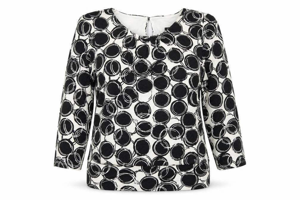 Roman Womens Black Geometric Viscose Basic Blouse Size 10 Round Neck
