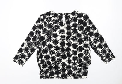 Back view of Roman women’s black geometric viscose basic blouse, size UK 10, round neck