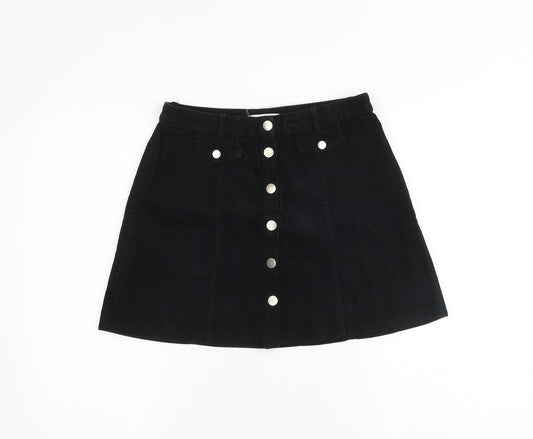 Cooperative Womens Black Cotton A-Line Skirt Size S Button