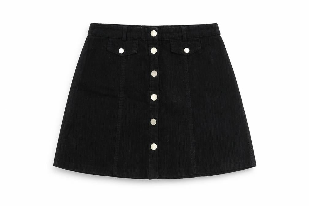 Cooperative Womens Black Cotton A-Line Skirt Size S Button