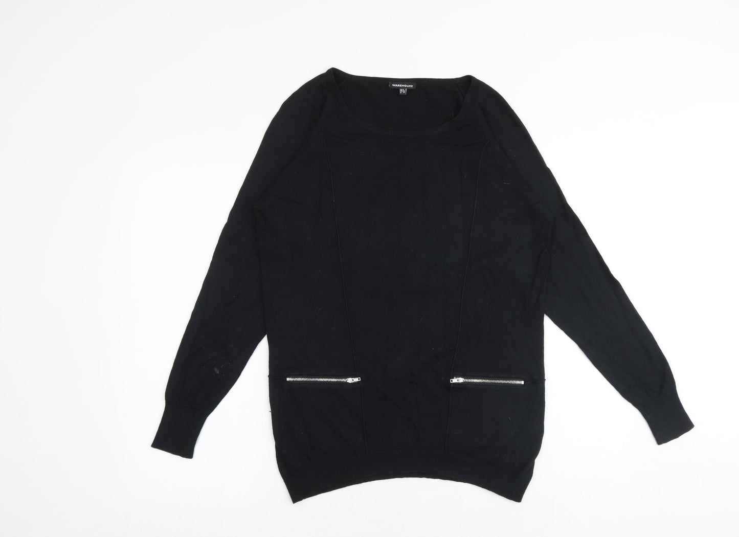 Warehouse Womens Black Round Neck Cotton Pullover Jumper Size 8