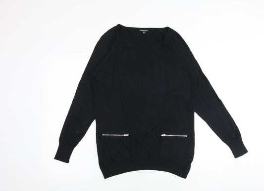 Warehouse Womens Black Round Neck Cotton Pullover Jumper Size 8