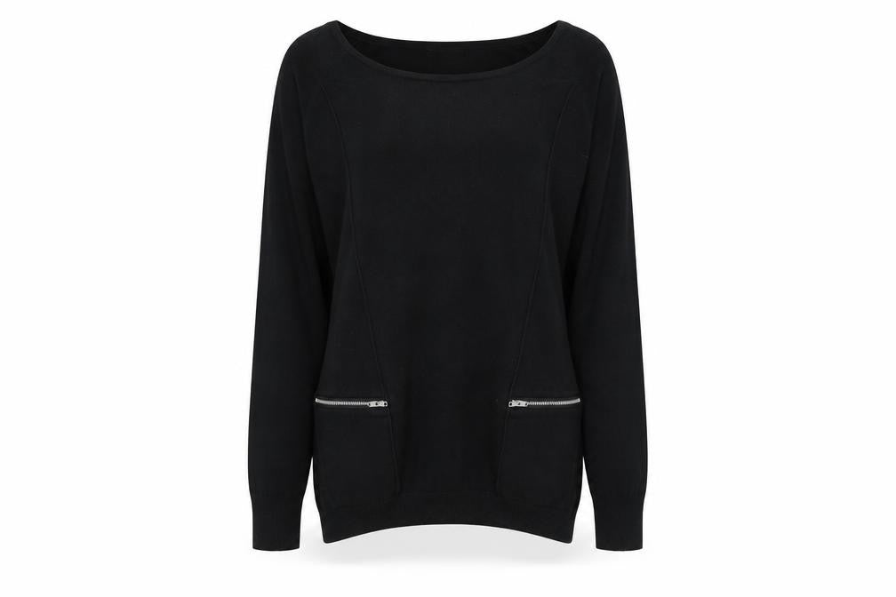 Warehouse Womens Black Round Neck Cotton Pullover Jumper Size 8
