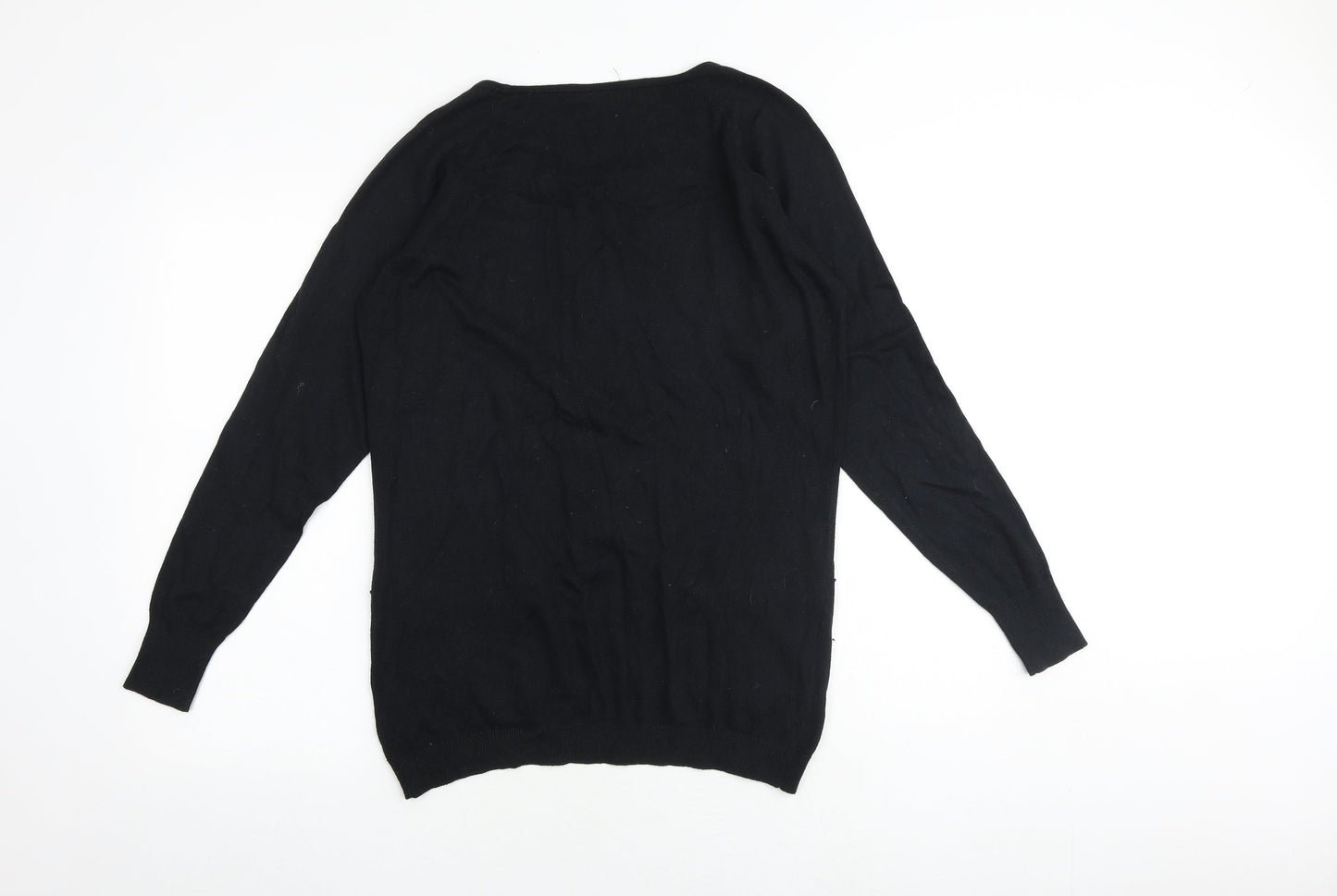 Warehouse Womens Black Round Neck Cotton Pullover Jumper Size 8
