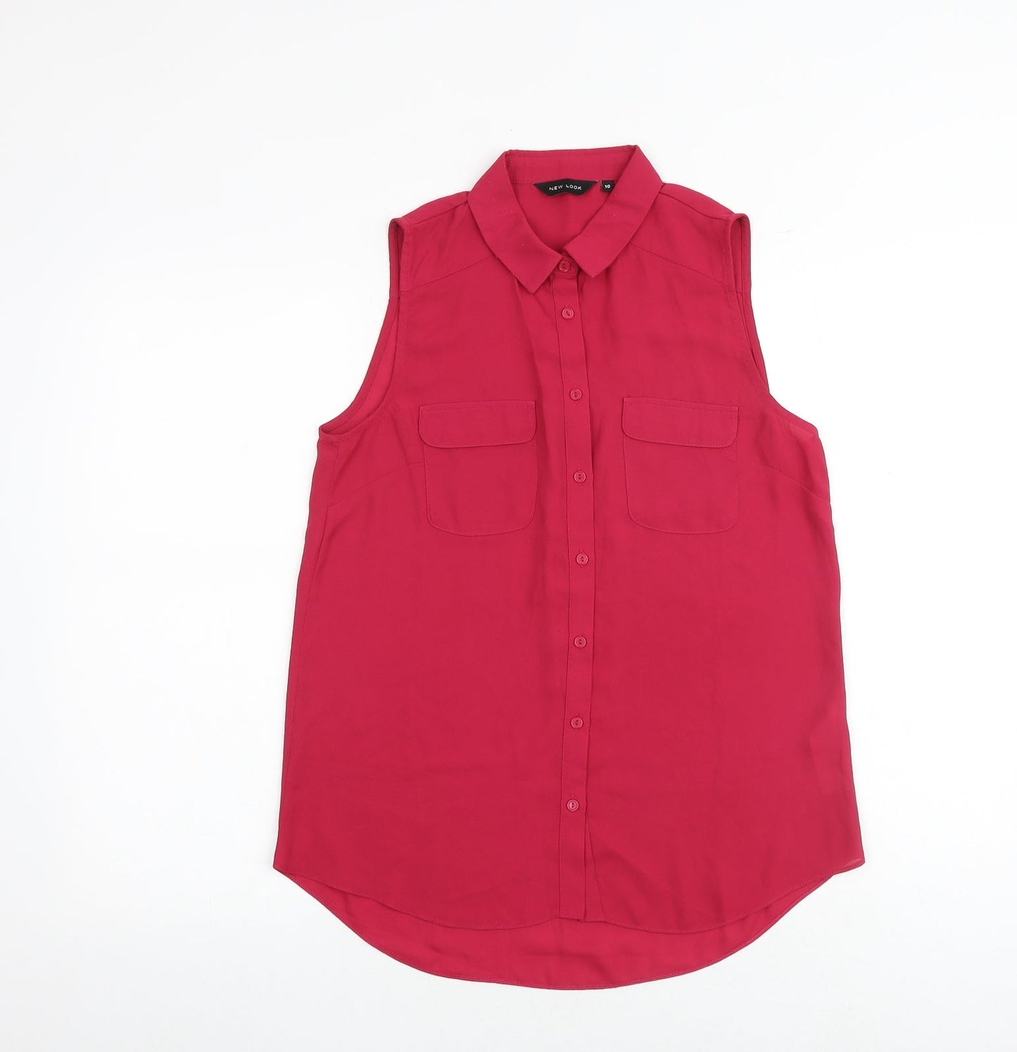 New Look Womens Pink Polyester Basic Tank Size 10 Collared