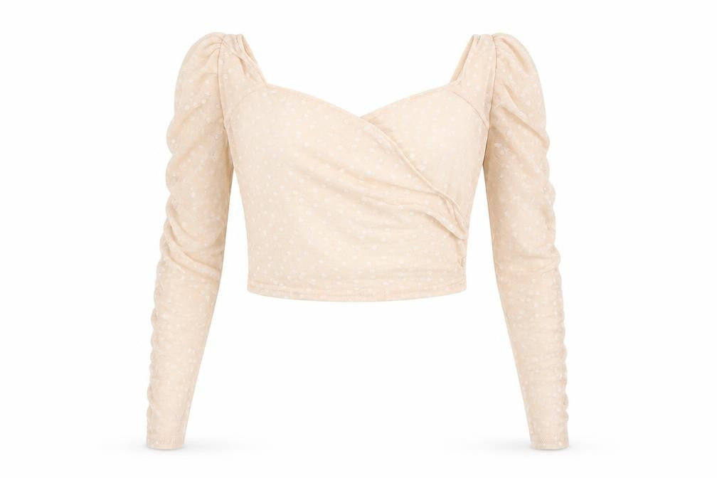 PRETTYLITTLETHING Womens Pink Polka Dot Polyester Cropped Blouse Size 8 V-Neck - Wrap Front Detail