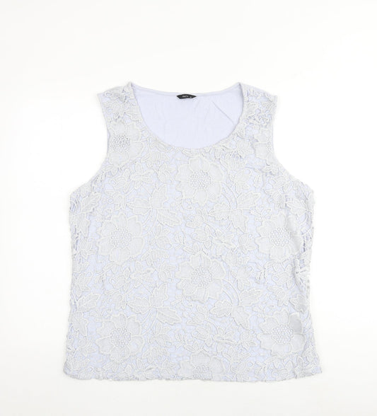 M&Co Womens Blue Polyester Basic Tank Size 20 Boat Neck - Crocheted Lace Front