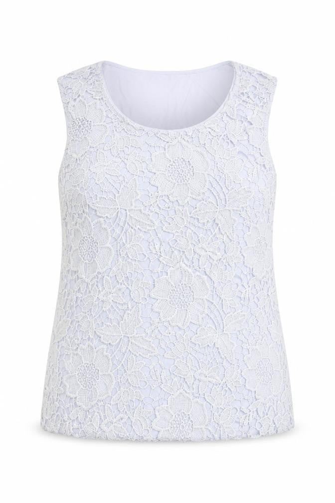 M&Co Womens Blue Polyester Basic Tank Size 20 Boat Neck - Crocheted Lace Front