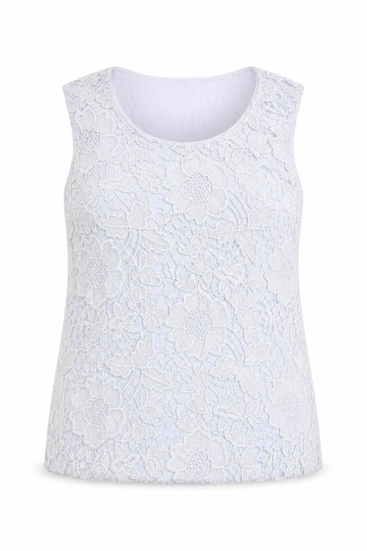M&Co Womens Blue Polyester Basic Tank Size 20 Boat Neck - Crocheted Lace Front