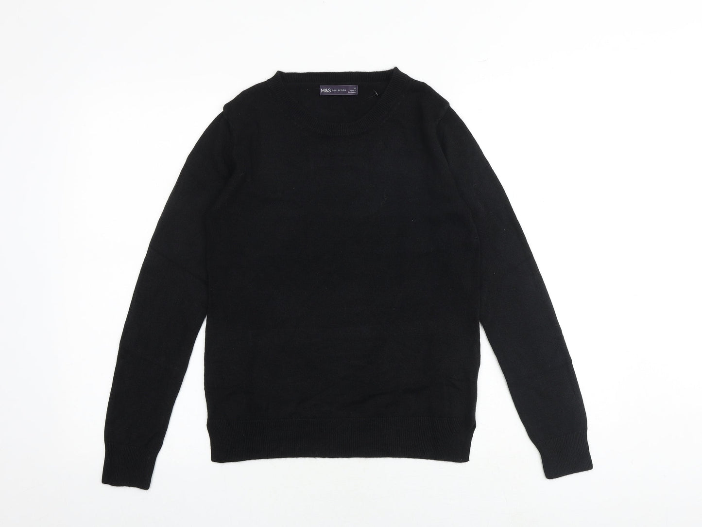Marks and Spencer Womens Black Round Neck Acrylic Pullover Jumper Size 8 Pullover