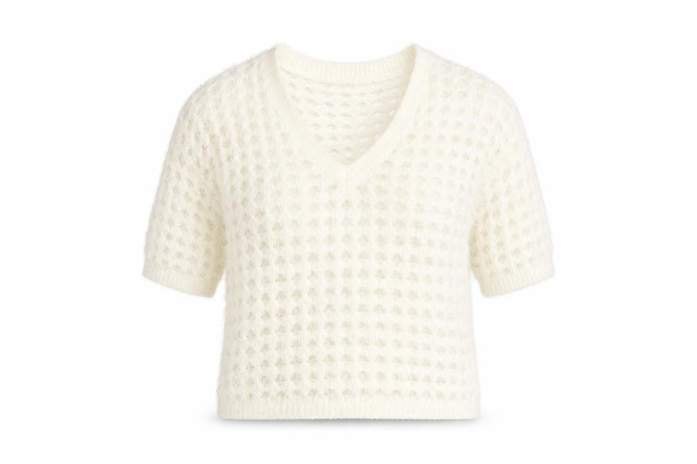 NEXT Womens White V-Neck Nylon Pullover Jumper Size M - Cropped
