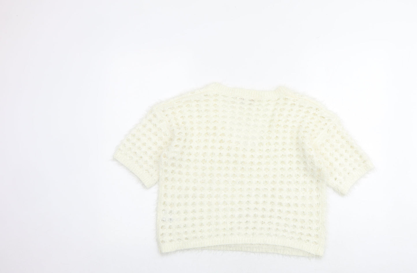 NEXT Womens White V-Neck Nylon Pullover Jumper Size M - Cropped