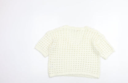 Next Womens White V-Neck Nylon Pullover Jumper Size M - Cropped