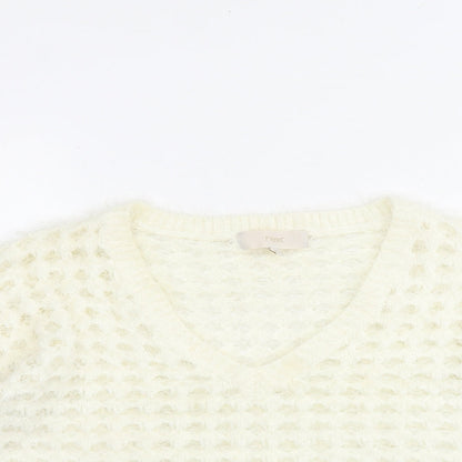 Next Womens White V-Neck Nylon Pullover Jumper Size M - Cropped