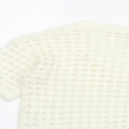 Next Womens White V-Neck Nylon Pullover Jumper Size M - Cropped