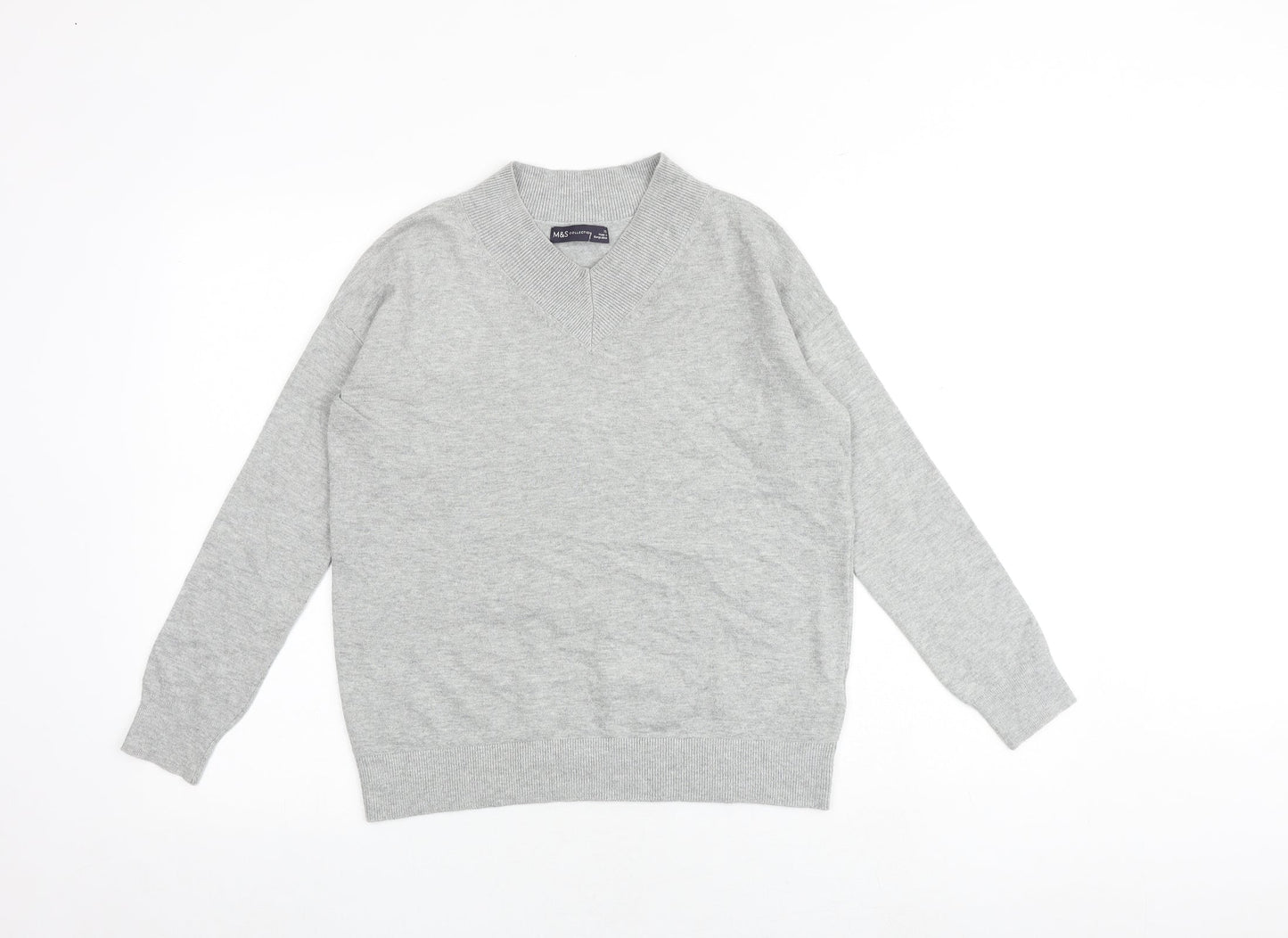 Marks and Spencer Womens Grey V-Neck Viscose Pullover Jumper Size XS