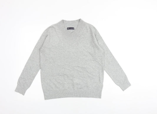 Marks and Spencer Womens Grey V-Neck Viscose Pullover Jumper Size XS
