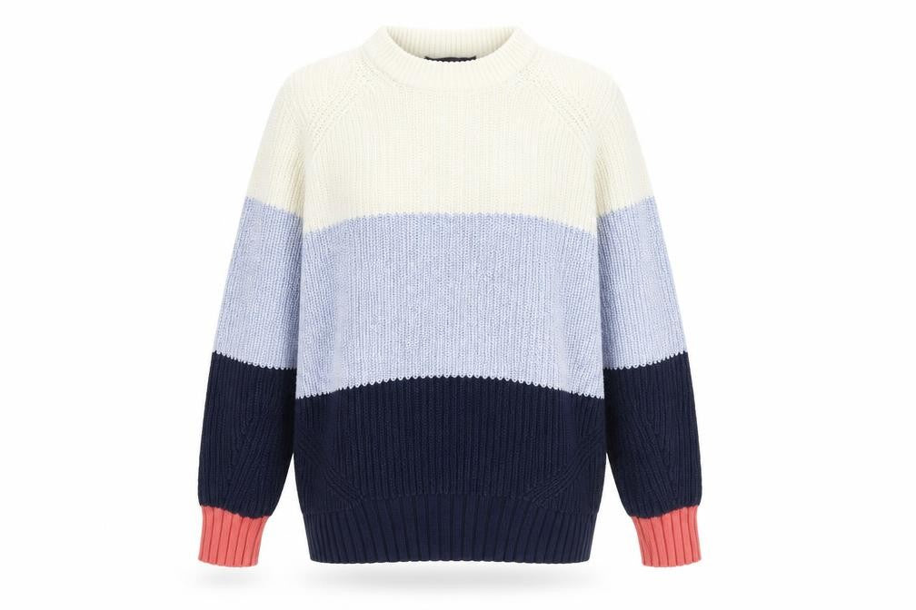 Marks & Spencer Womens Multicoloured Round Neck Striped 100% Cotton Pullover Jumper Size S