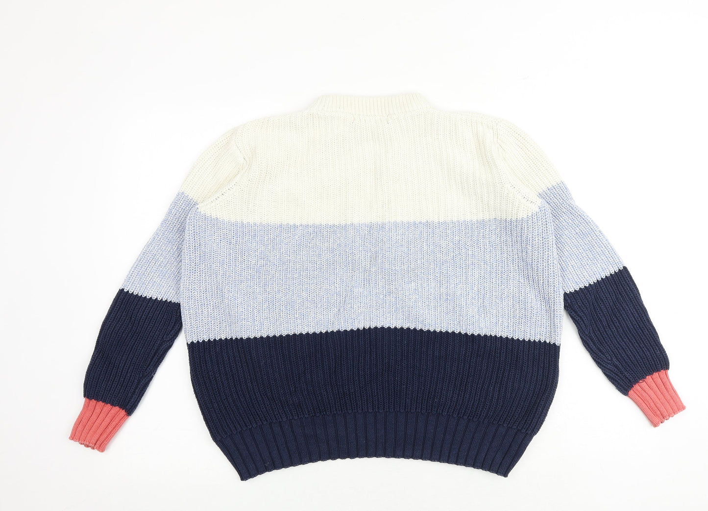 Marks and Spencer Womens Multicoloured Round Neck Striped 100% Cotton Pullover Jumper Size S