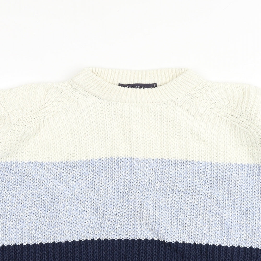 Marks and Spencer Womens Multicoloured Round Neck Striped 100% Cotton Pullover Jumper Size S