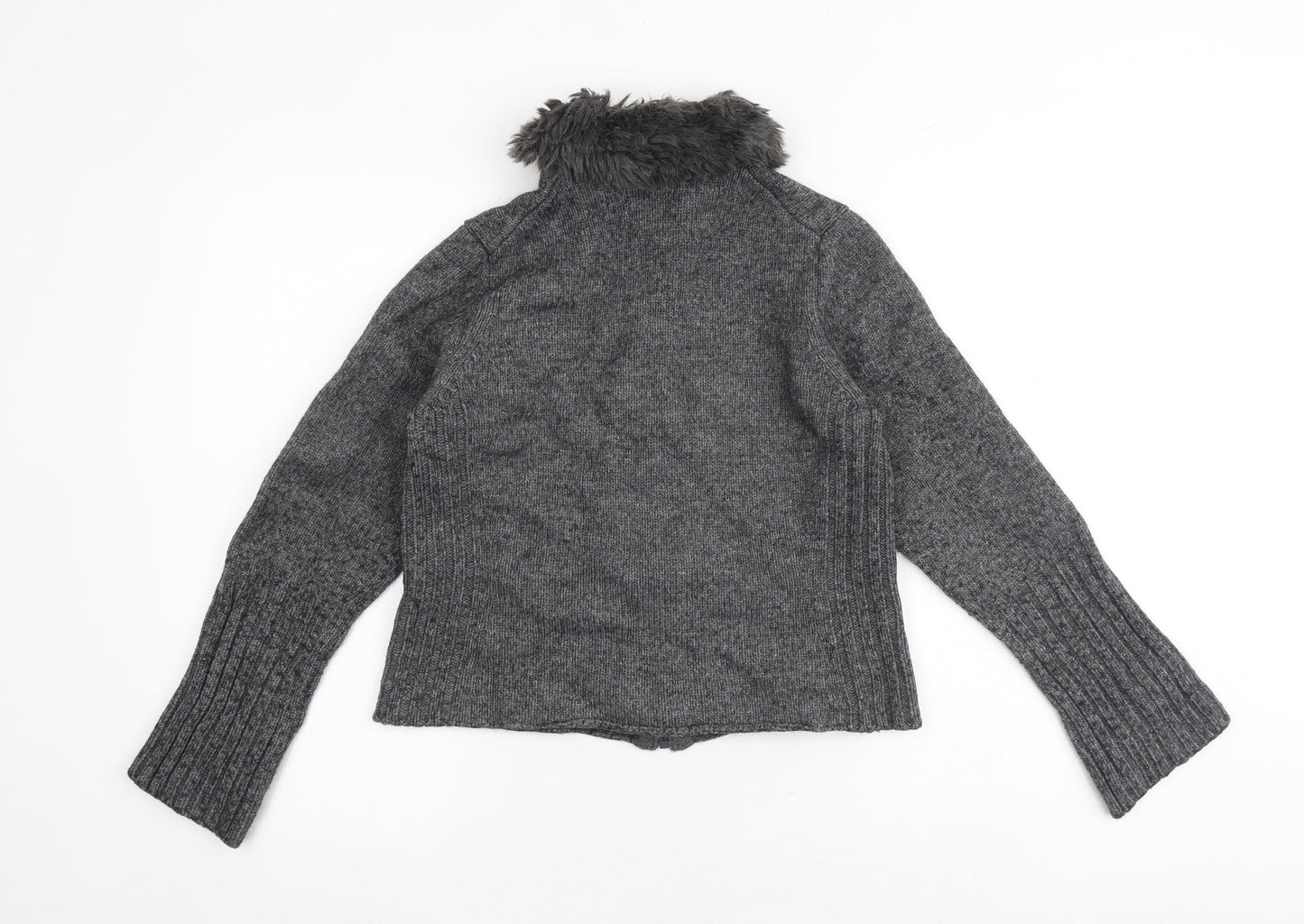 Marks and Spencer Womens Grey High Neck Acrylic Full Zip Jumper Size 12