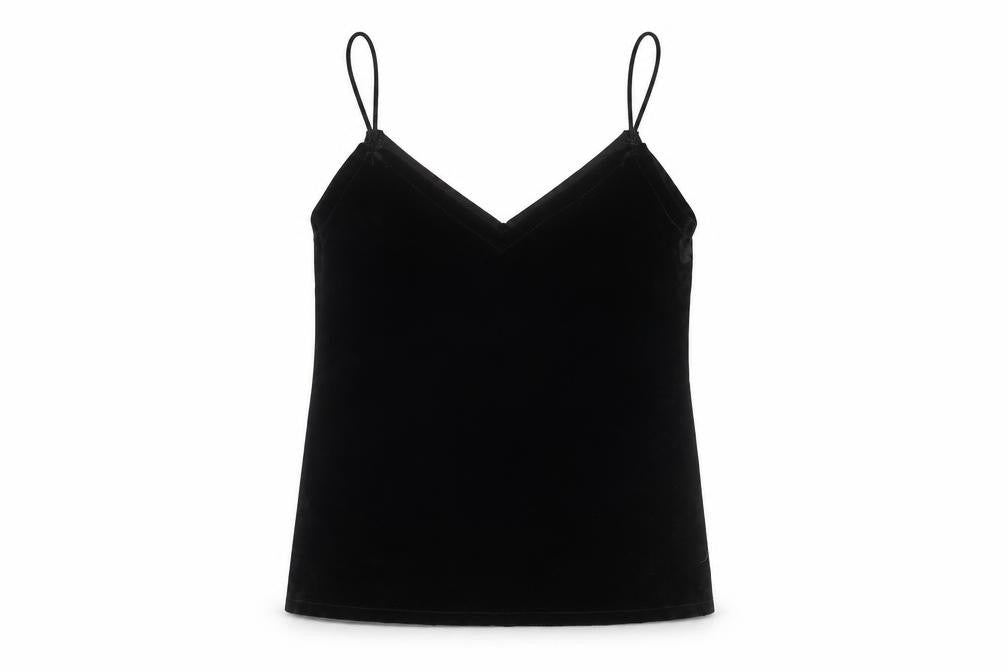 Pull&Bear Womens Black Polyester Basic Tank Size S V-Neck