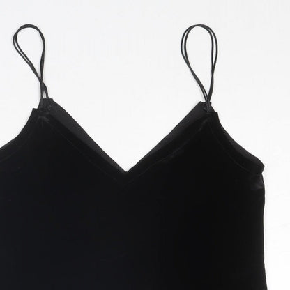 Pull&Bear Womens Black Polyester Basic Tank Size S V-Neck