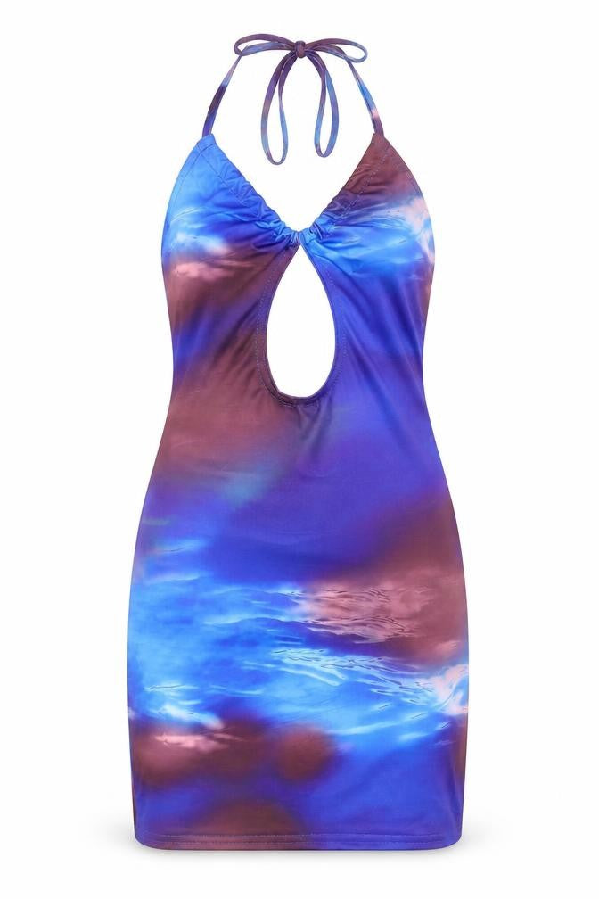 Femme Luxe Womens Multicoloured Geometric Polyester Mini Size 8 Halter Tie