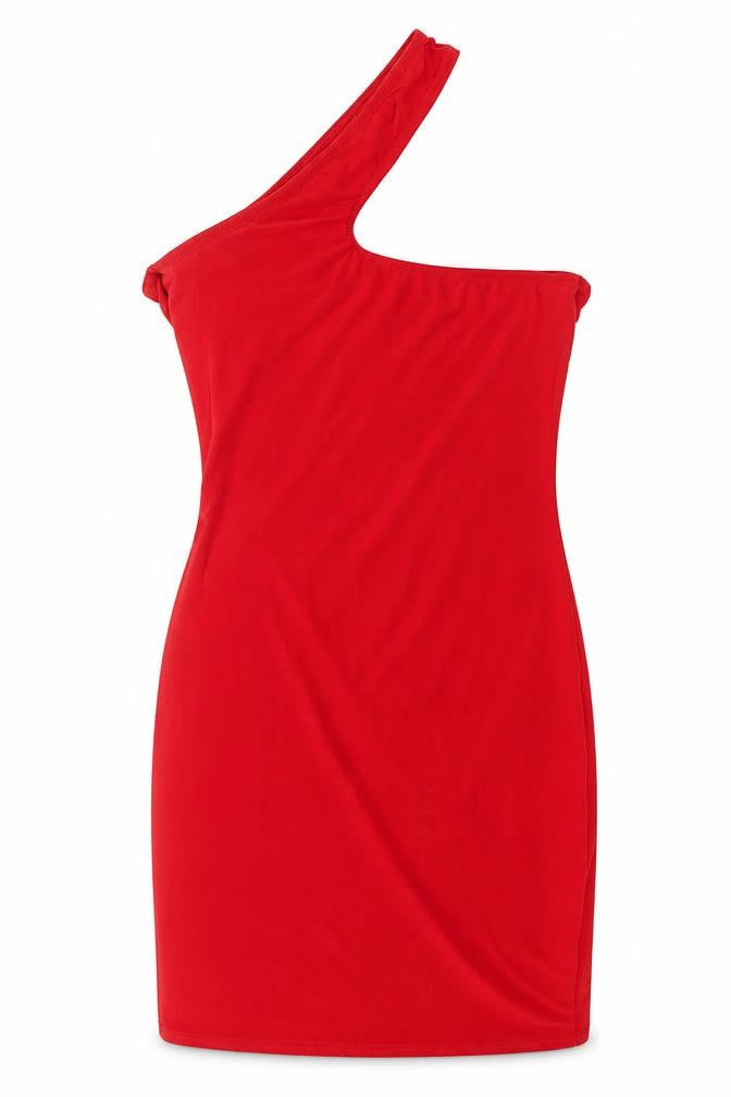 Missguided Womens Red Polyester Mini Size 8 One Shoulder Pullover - Asymmetric Neckline