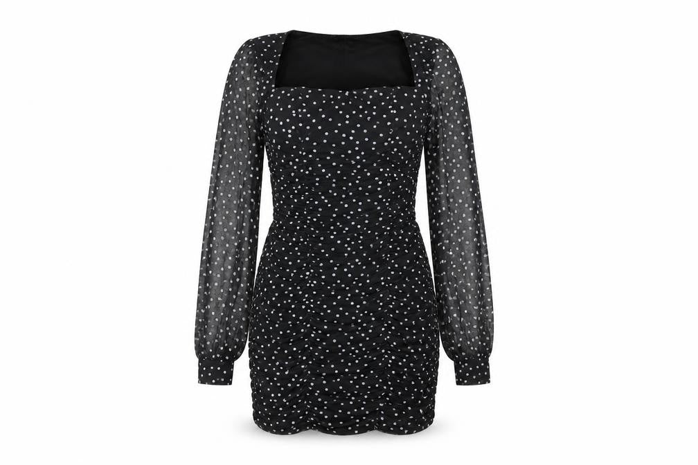 Nasty Gal Womens Black Polka Dot Polyester Bodycon Size 8 Square Neck Pullover