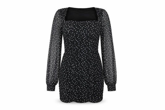 Nasty Gal Womens Black Polka Dot Polyester Bodycon Size 8 Square Neck Pullover