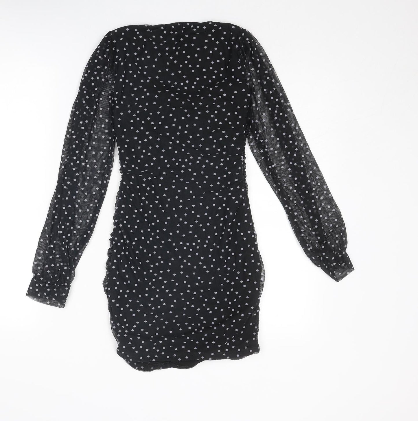 Nasty Gal Womens Black Polka Dot Polyester Bodycon Size 8 Square Neck Pullover
